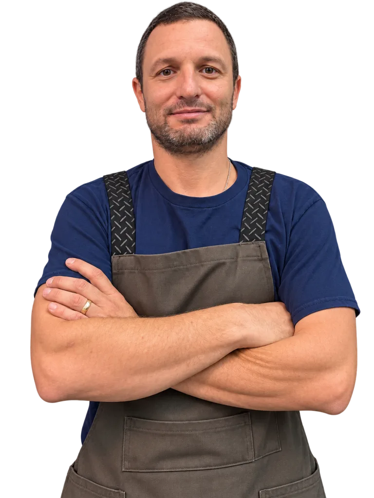 Craftsperson wearing a work apron